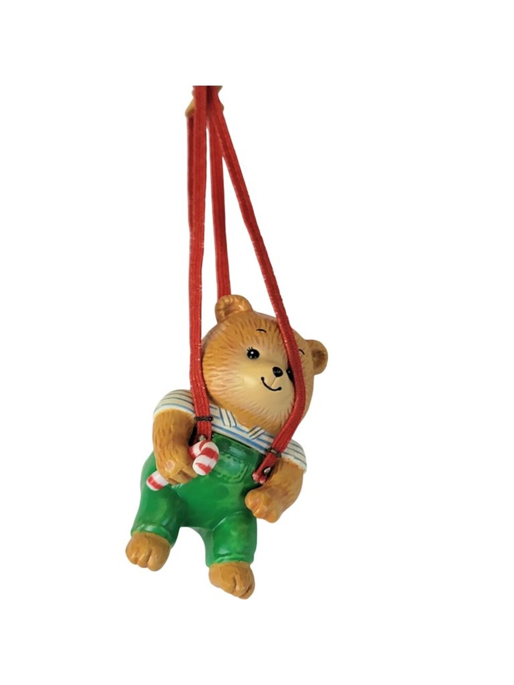 Enesco Vintage 1987 Christmas Tree Ornament Hanging Teddy Suspenders Box 80s Dec